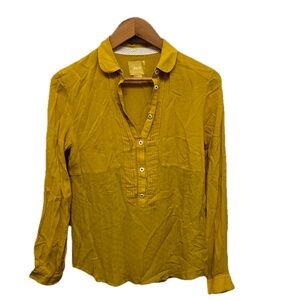 Maeve Chartreuse Blouse‎ 1/2 Button Front Pleated Collared Women's 4 Office FALL